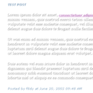 Screenshot of Movable Type default template as seen through Liliane's eyes; text is completely blurred and impossible to read